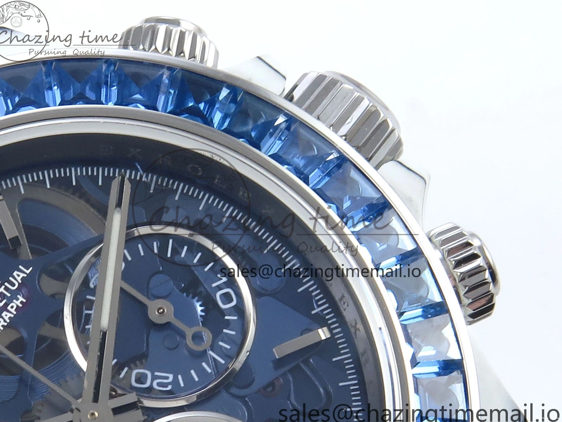 0501 Daytona ZIF REMOULD White Carbon GETF Best Edition Blue Skeleton Dial Blue Diamonds Bezel on Blue Nylon Strap DD Fashionable 366